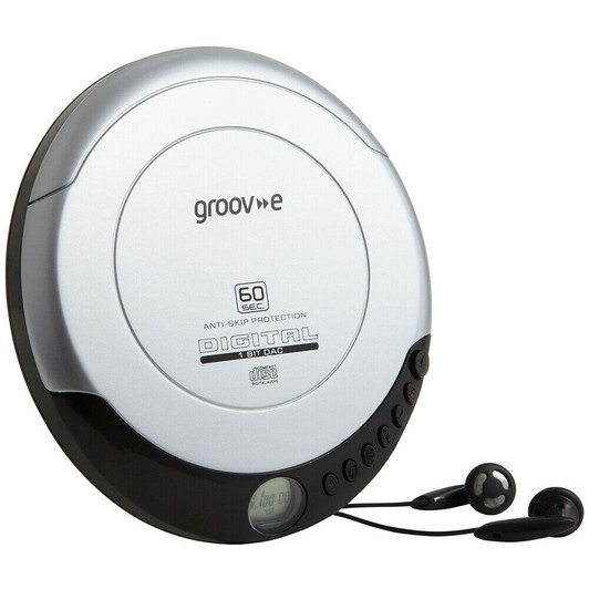 Groov-e Retro Series Personal CD Player with Earphone Classic LCD Display Silver
