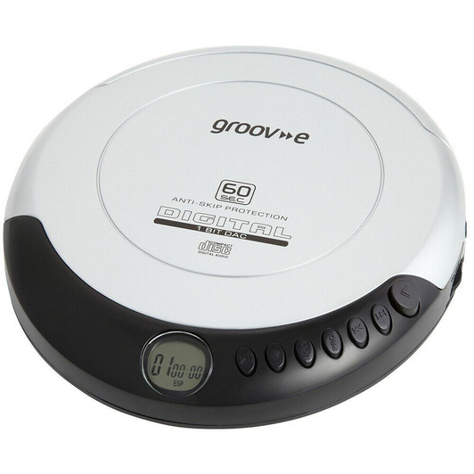 Groov-e Retro Series Personal CD Player with Earphone Classic LCD Display Silver