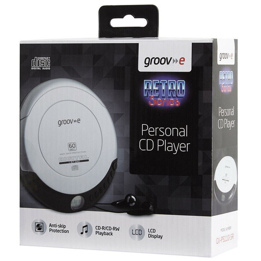 Groov-e Retro Series Personal CD Player with Earphone Classic LCD Display Silver