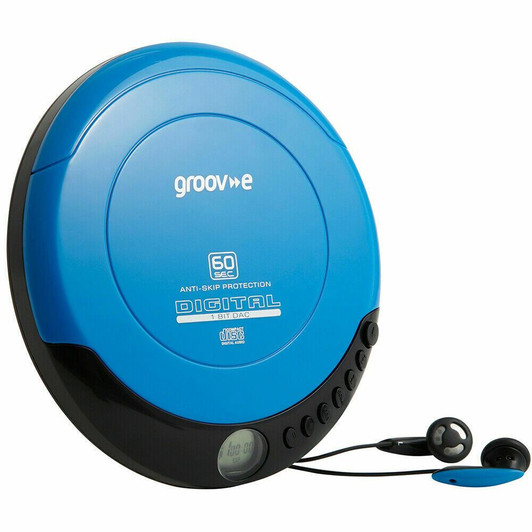 Groov-e Retro Series Personal Portable CD Player with Earphones LCD Display Blue