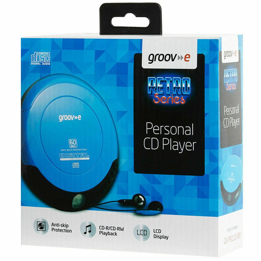 Groov-e Retro Series Personal Portable CD Player with Earphones LCD Display Blue