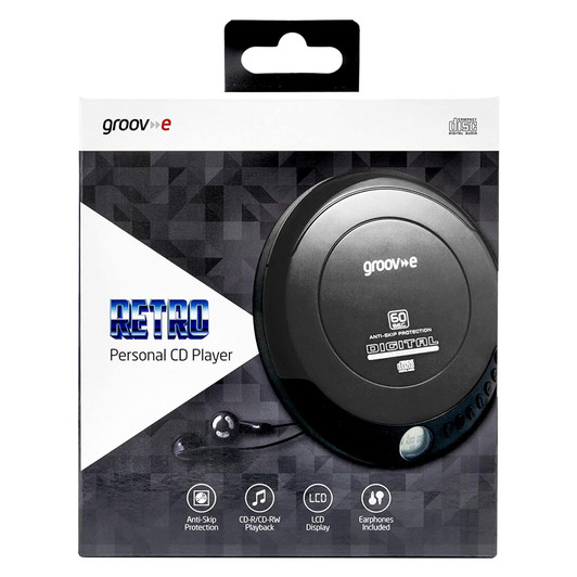 Groov-e Retro Series Personal Portable CD Player with Earphone LCD Display Black