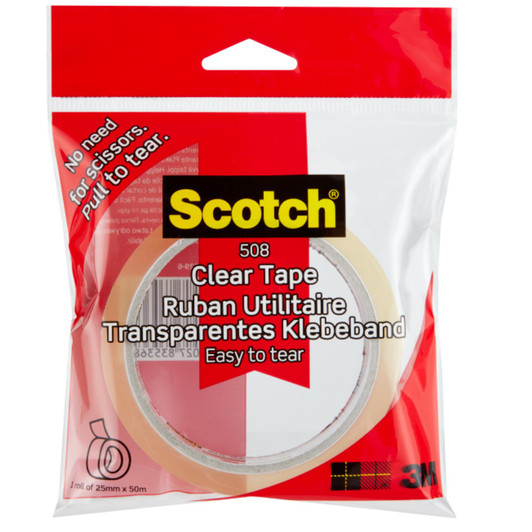 Scotch 3M Easy Tear Tape Strong & Sticky Clear Tape For Everyday Use 25mm x 50m