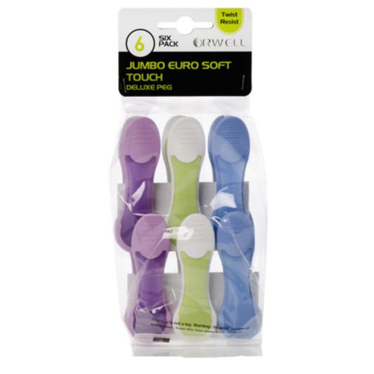 Orwell Jumbo Soft Touch Deluxe Euro Peg Multicoloured 6pk