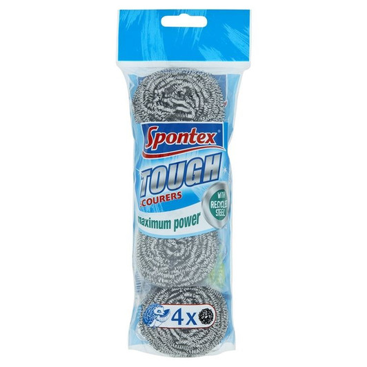 Spontex Handy Tough Powreful Metal Scourer For Rinse out/Food Burnt/Grease 4 Pk