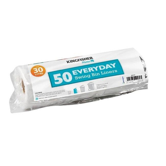 Kingfisher Everyday 30Litre Swing Dustbin Bin Bag Liners/Refuse Sacks 50pk White