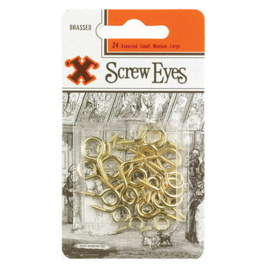 X Assorted Screw Eyes Brass Plated Blister For Hanging Picture Photo Frame 24 Pk