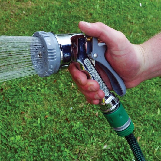 Kingfisher 6 Dial Chrome Hose Water Spray Gun Outdoor Garden Use Non-Slip Handle