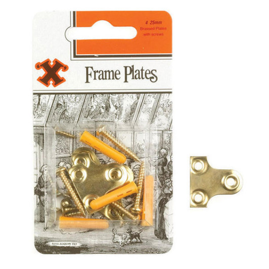 X Brass Frame Plates with Screws Blister for Picture Frame Hanger Bracket 4 Pack