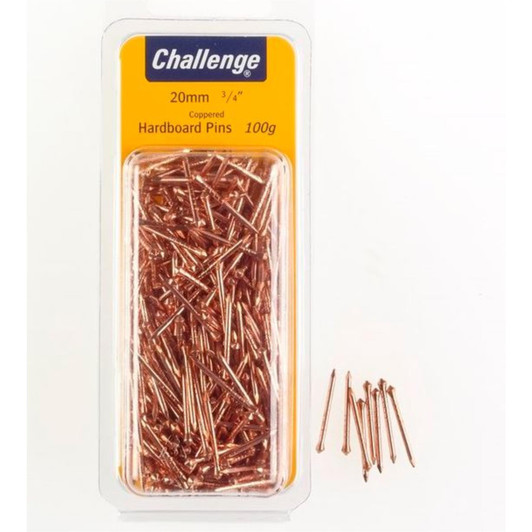 Challenge Copper Plated Hardboard Pins 20mm Clam Pack 100g