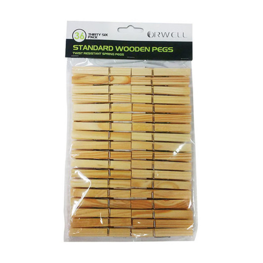 Orwell Standard Wooden Twist-Resistant Spring Pegs Laundry Cloth Wash Lines 36pk