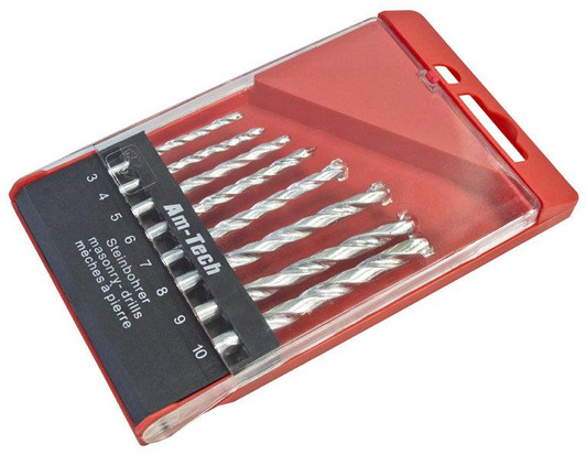 Amtech Masonry Drill Bit Set Light Duty Drilling & Density Size 3mm - 10mm 8Pc
