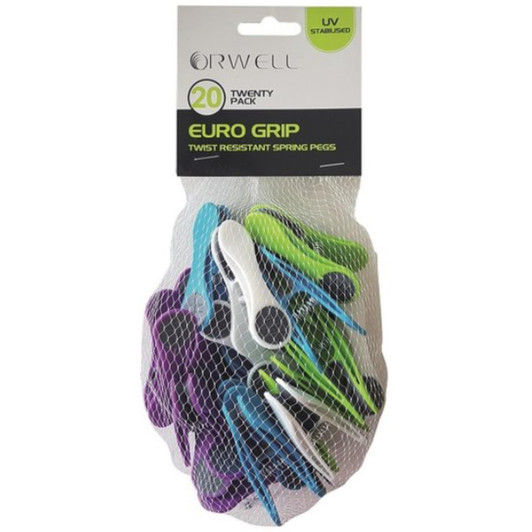 Orwell Euro Grip Extra Strong Plastic Spring Pegs Laundry Clothes Clips 20 Pack