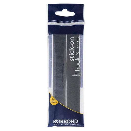 Korbond Hook & Loop Iron on Stick & Stick Ideal for Use Hard Suface Black 50cm