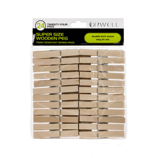 Orwell Super Size Wooden Twist-Resistant Spring Peg Durable Birch Wood 24pk