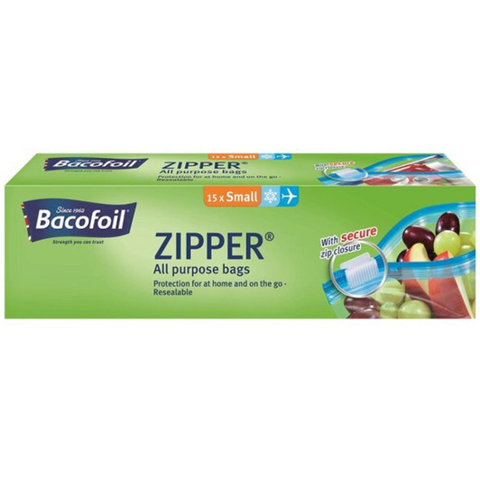 BacoFoil Zip n Seal Food & Freezer All Purpose Zipper Bags Reusable Small 15 Pk