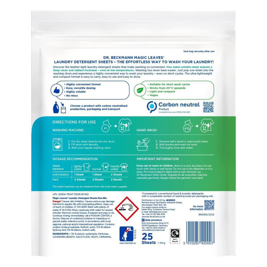 Dr Beckmann Magic Leaves Non-Bio Laundry Detergent Sheets Intense Spring Fresh