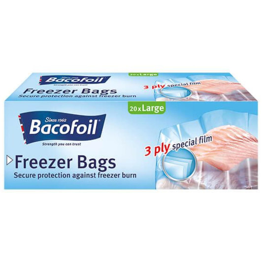 Bacofoil 20 Large Freezer Bags Secure Protection Against Freezer Burn 6L 29x47cm