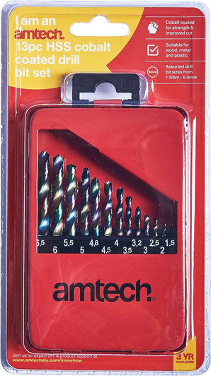 Amtech 13Pc High Speed Steel Titanium Drill Bit Set