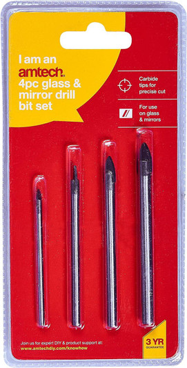 Amtech 4Pc Glass &amp; Mirror Drill Bit Set