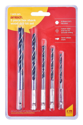 Amtech F1735 5 Piece hex shank wood drill bit set