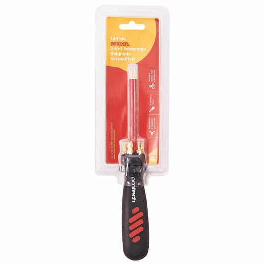 Amtech 8-In1 Multi Function Screwdriver with Telescopic Magnetic Pick Up Tool & Slotted