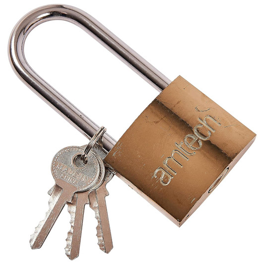 Amtech Heavy Duty Long Shackle Brass Padlock - 50mm For Outdoor Safety Security