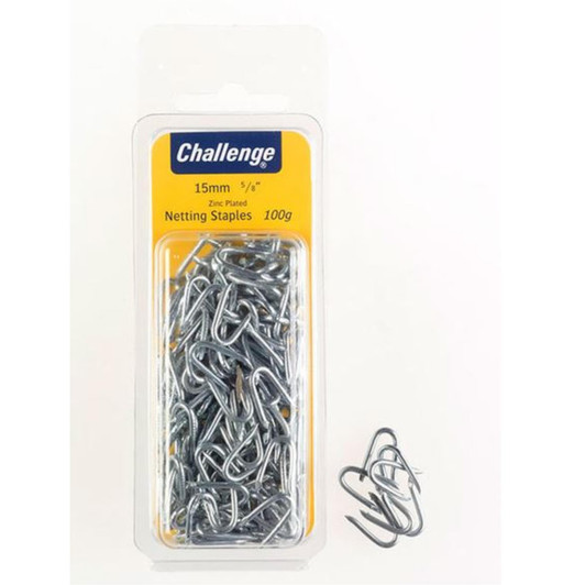 Challenge Zinc Plated Netting Staples 15mm Clam Pack 100g