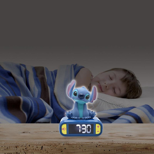Lexibook RL800D 3D Disney Stitch Childrens Clock with Night Light