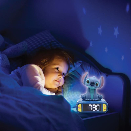 Lexibook RL800D 3D Disney Stitch Childrens Clock with Night Light