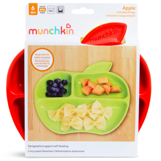 Munchkin Lil Apple Divided Plates Pack of 3 For 6+ months Toddler Self Feeding