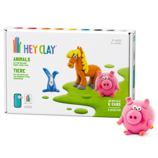 Hey Clay Animals Medium Set with Soft Modelling Air Dry Clay 6 Cans 3+ Ages
