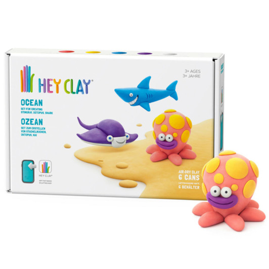 Hey Clay Ocean Medium Set with Soft Modelling Air Dry Clay 6 Cans 3+ Ages Kids