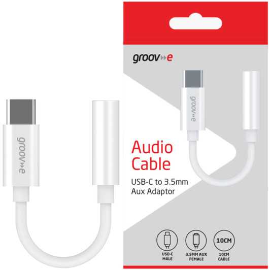 Groov-e GVMA082WE USB-C to 3.5mm Audio Jack Female AUX Adapter - White