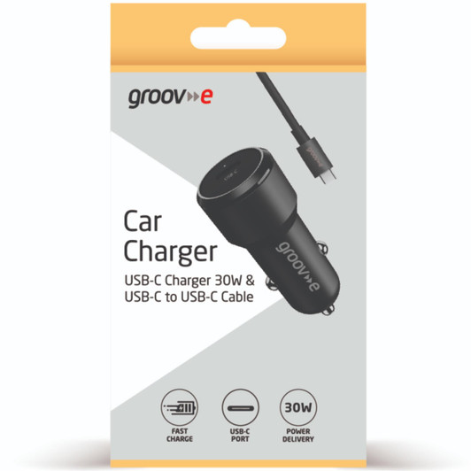 Groov-e GVMA125BK USB-C 30W Car Charger with 1m Cable - Black