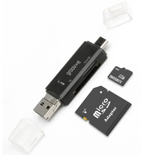 Groov-e GVPC08BK SD & Micro SD Memory Card Reader with USB-C Micro-USB Connetors