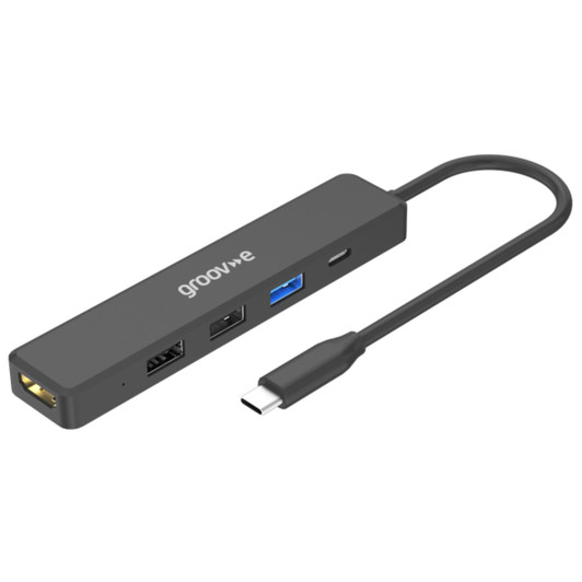 Groov-e GVPC10BK USB-C Multiport Hub HDMI - USB-C and USB-A x 3 - Black