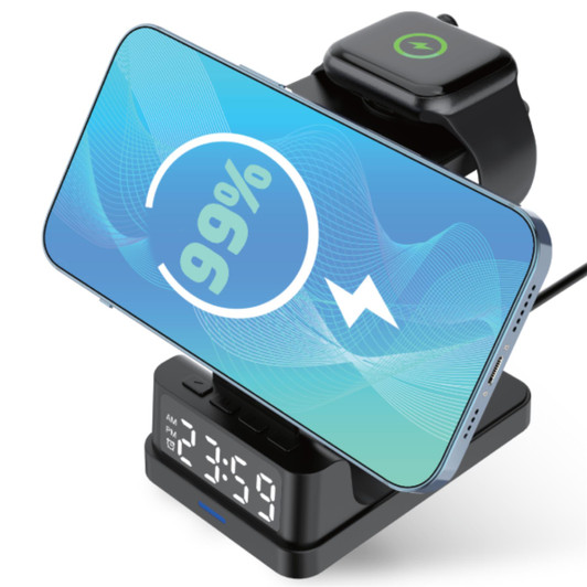 Groov-e GVWC09BK Asteria 4-in-1 Wireless Charging Station with Alarm Clock