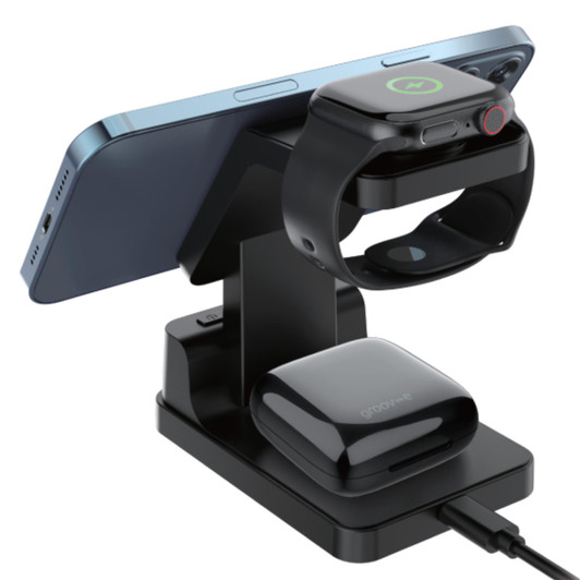 Groov-e GVWC09BK Asteria 4-in-1 Wireless Charging Station with Alarm Clock