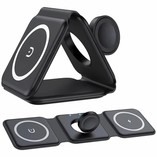 Groov-e GVWC10BK Triton 3-in-1 Foldable Magnetic Wireless Charging Station