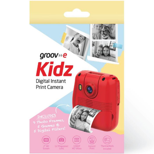 Groov-e GVCM02RD Kids HD Digital Instant Printing Camera with Thermal Rolls