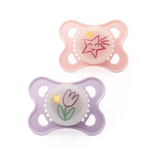 MAM Baby Night Soother Pink 2-6m Pack of 2
