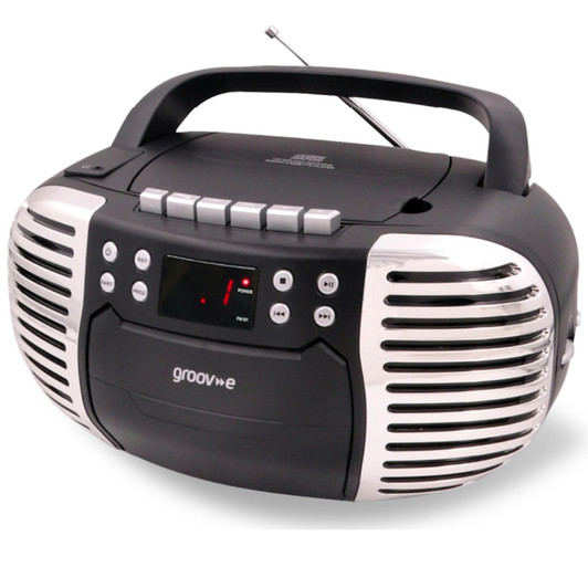 Groov-e GVPS813BK Retro Boombox Portable CD & Cassette Player with Radio - Black