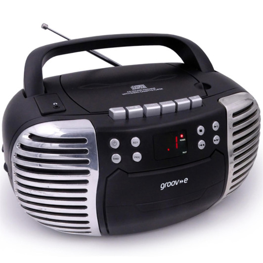 Groov-e GVPS813BK Retro Boombox Portable CD & Cassette Player with Radio - Black