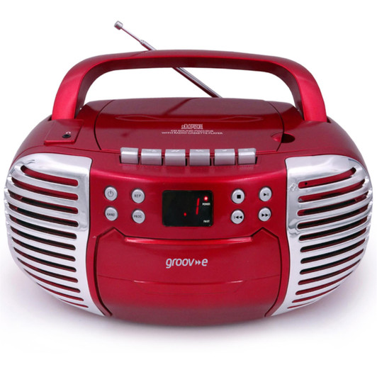 Groov-e GVPS813RD Retro Boombox Portable CD & Cassette Player with Radio - Red