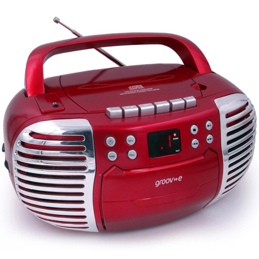 Groov-e GVPS813RD Retro Boombox Portable CD & Cassette Player with Radio - Red