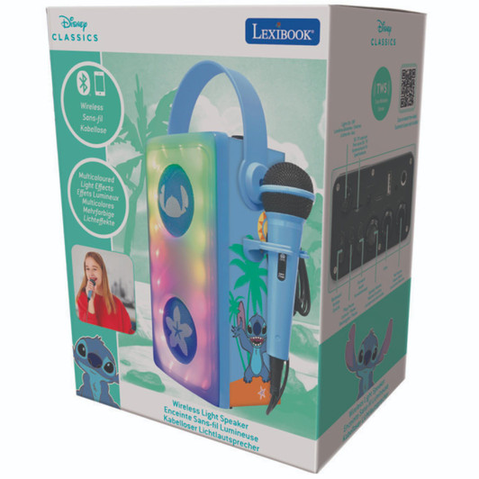 Lexibook BTP185DZ Disney Stitch Luminous Bluetooth Speakers with Lights & Mic