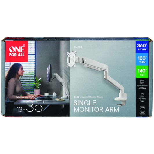 One For All DM4120 Solid Universal Single Monitor Arm Mount - White