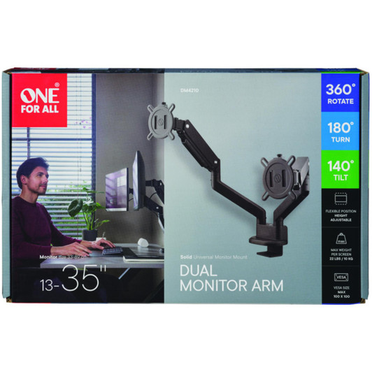 One For All DM4210 Solid Universal Dual Monitor Arm Mount - Black