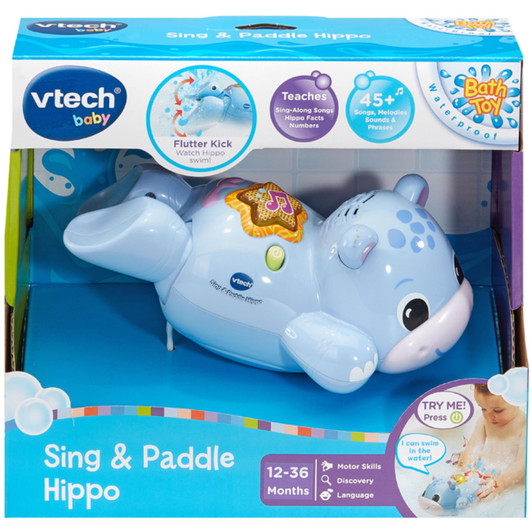 VTech Sing and Paddle Hippo Swimming Bath Toy Suitable For 12-36 Months - Blue